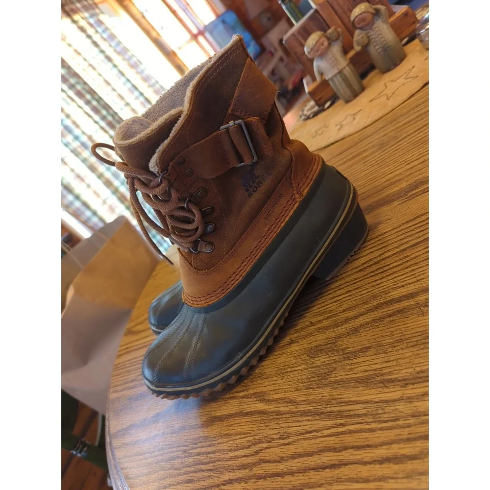 Sorel Women's Winter‎ Fancy Lace II Boots Brown Leather Mid Calf Boots Size 9.5